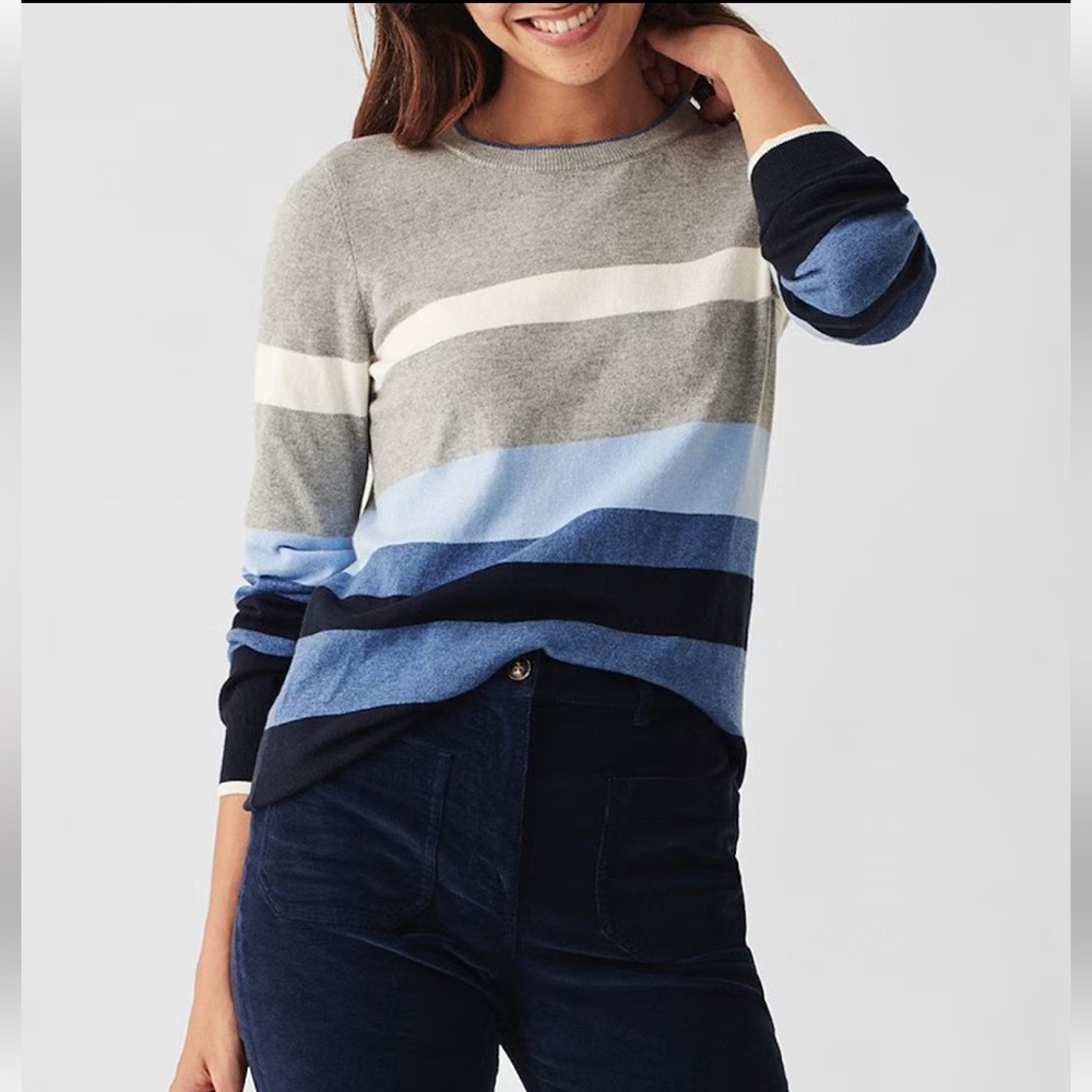 NWT Faherty
Ollie Stripe Print Crew Neck Cashmere Blend Sweater